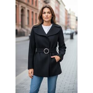 TWEEDS BRAND Black Women's Coat Size S Wool Blend Belted